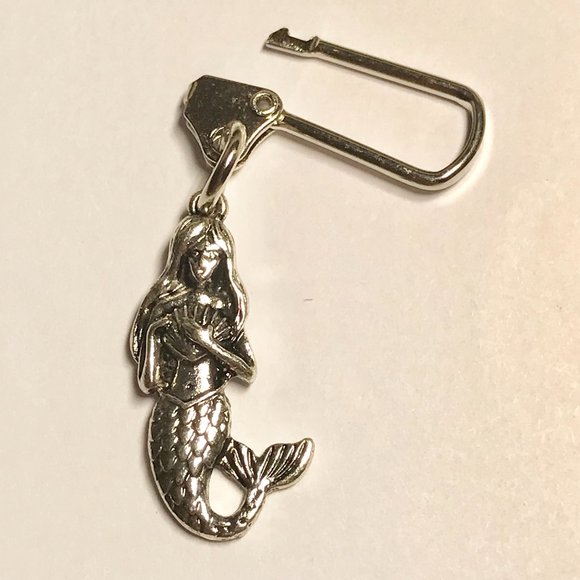 Mermaid Zipper Pull Purse Charm Keychain Backpack Silver Tone Metal Island Beach - Picture 5 of 7